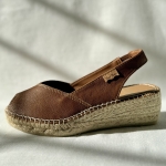 Espadryle brązowe skórzane BERNIA-P na koturnie