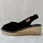 Espadryle czarne z zamszu BERNIA-P na koturnie