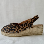 Espadryle panterka skórzane BERNIA-P na koturnie