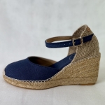 Espadryle granatowe z płótna Caldes Mari na koturnie