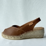 Espadryle brązowe skórzane BERNIA-P na koturnie