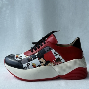 Damskie buty sportowe we wzory Myszki naturalna skóra, czerwień, czerń i biel